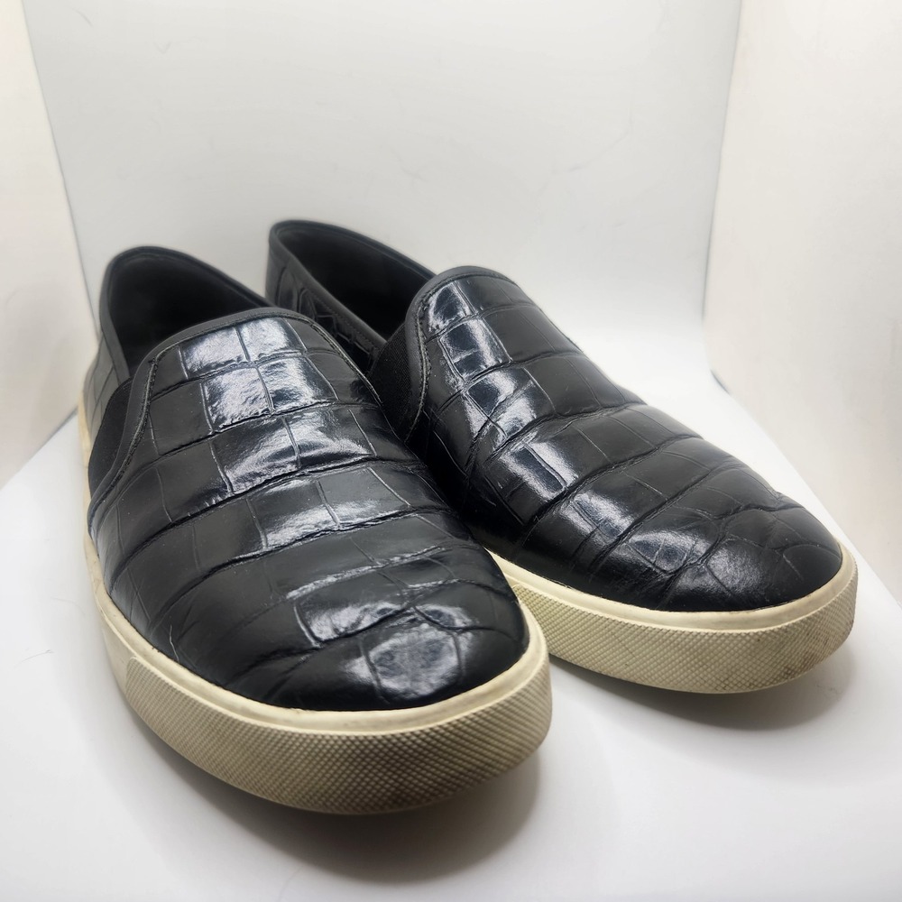 Vince Womens Size 8.5 Blair II Flatform Sneakers Croc Embossed Black Leather